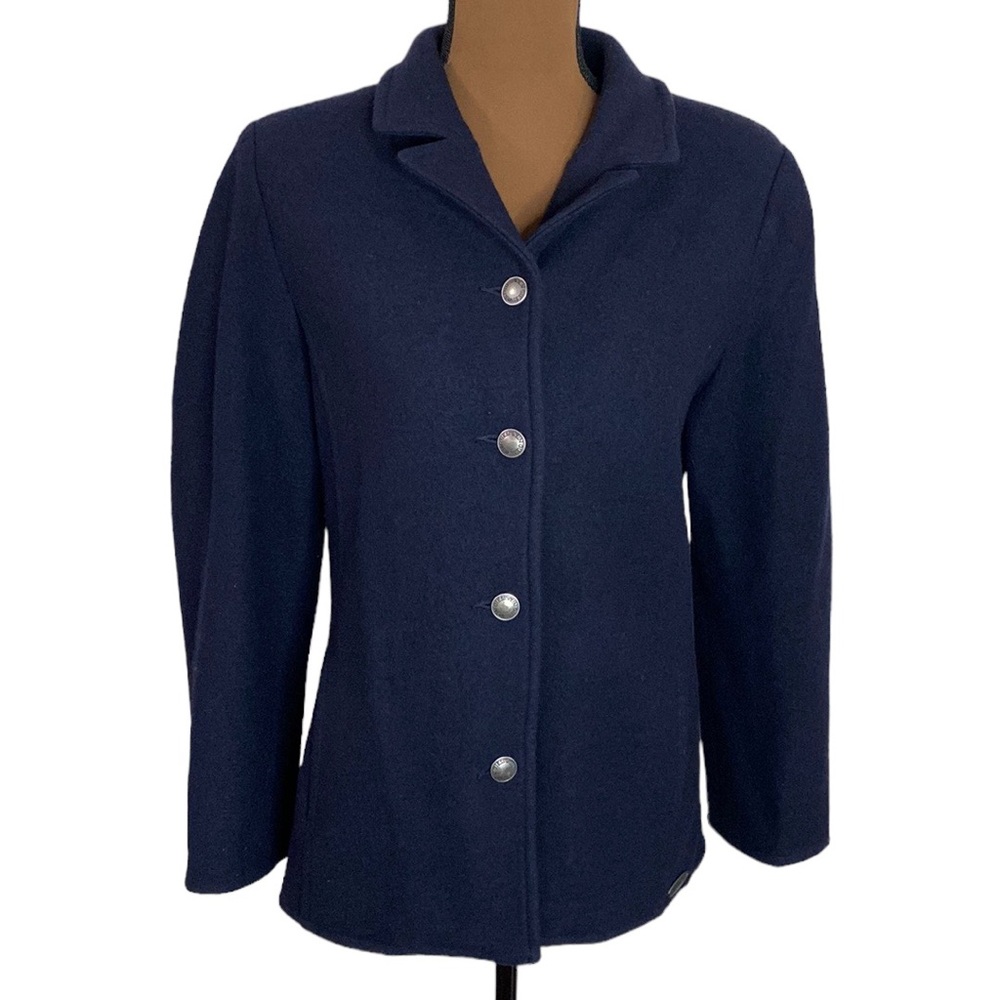 Giesswein vintage merino wool notch lapel navy pea coat pockets Austria sz EU 36